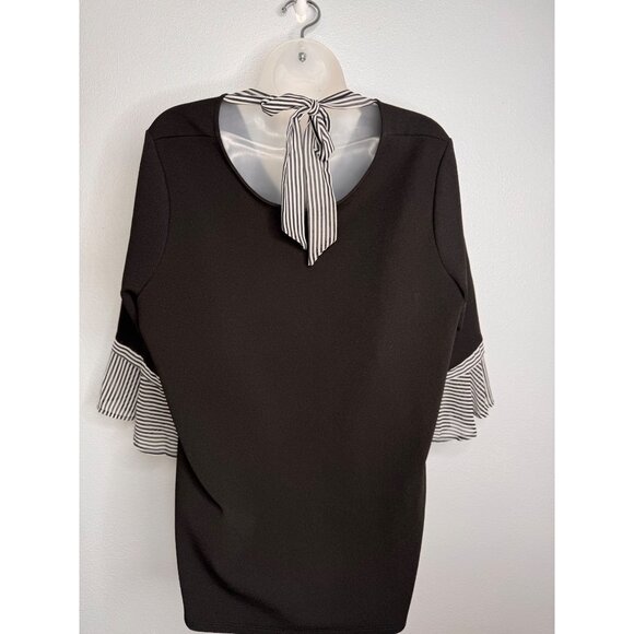 Chico’s Black&White 3/4 Bell Sleeve Blouse Bow Tie Back Detail Woman’s Sz 3 - Picture 2 of 8
